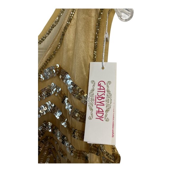 GatsbyLady London Gold Sequin Art Deco Sleeveless Flapper Dress US 14 UK 18 - Picture 3 of 11